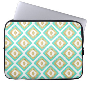 Housse Pour Ordinateur Portable Gold & Turquoise Chic Ikat Motif