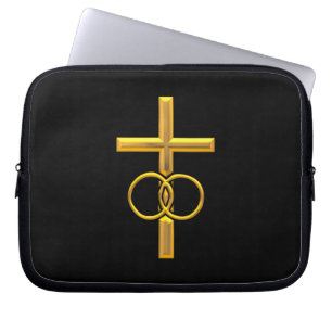Housse Pour Ordinateur Portable Golden 3-D Cross with Wedding Rings