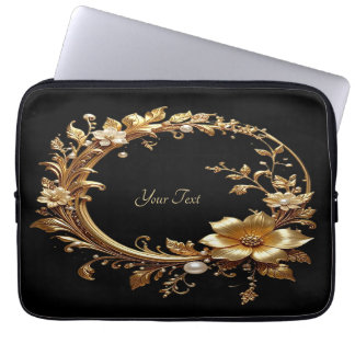 Housse Pour Ordinateur Portable Golden Floral Ornate Frame Laptop Sleeve