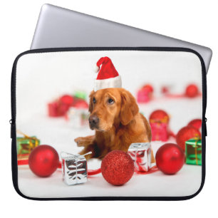 Housse Pour Ordinateur Portable Golden Retriever Chien W Red Santa Chapel Noël