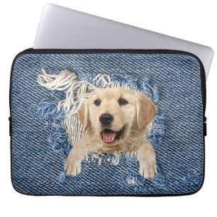 Housse Pour Ordinateur Portable Golden Retriever dans Denim Hole