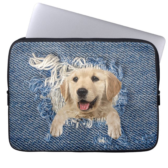 Housse Pour Ordinateur Portable Golden Retriever dans Denim Hole (Devant)