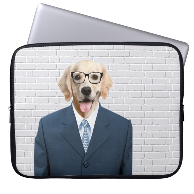 Housse Pour Ordinateur Portable Golden Retriever en costume d'affaires (Devant)