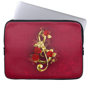 Housse Pour Ordinateur Portable Golden Treble Clef avec fleurs Roses