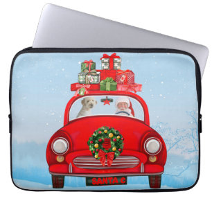 Housse Pour Ordinateur Portable Goldendoodle Chien En Voiture Avec Le Père Noël