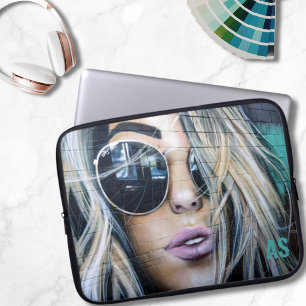 Housse Pour Ordinateur Portable Graffiti Fille Blonde avec Lunettes de Soleil Rond