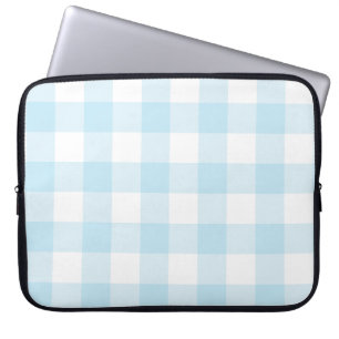 Housse Pour Ordinateur Portable Grand Gingham Bleu Pastel et Blanc
