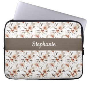 Housse Pour Ordinateur Portable Grand monogramme de nom de fleur sauvage rose aqua