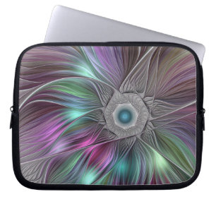 Housse Pour Ordinateur Portable Grande Fleur colorée Abstraite Trippy Fractal Art