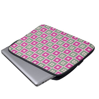 Housse Pour Ordinateur Portable Green and Magenta Boxed Floral Laptop Sleeve