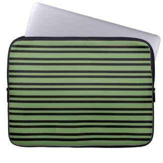 Housse Pour Ordinateur Portable Green Black Stripes Pattern