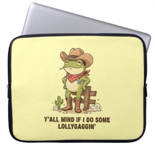 Housse Pour Ordinateur Portable Grenouille cow-boy mignon qui traînasse - Humour d