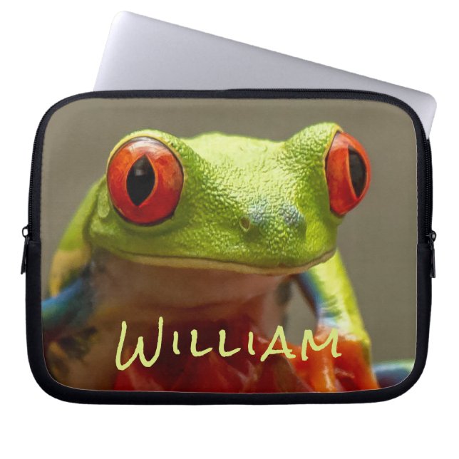 Housse Pour Ordinateur Portable Grenouille tropicale Lime vert avec yeux rouges No (Devant)