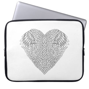 Housse Pour Ordinateur Portable Griffonnage à ailes de coeur