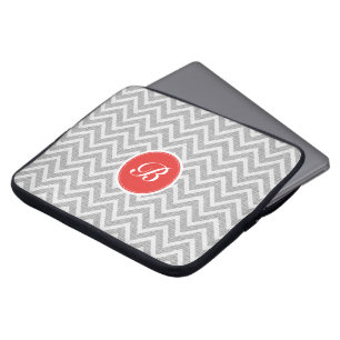 Housse Pour Ordinateur Portable Gris clair Chevron Motif Lin Texture Monogramme