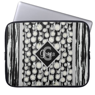 Housse Pour Ordinateur Portable Gris et Noir Pois Monogrammes