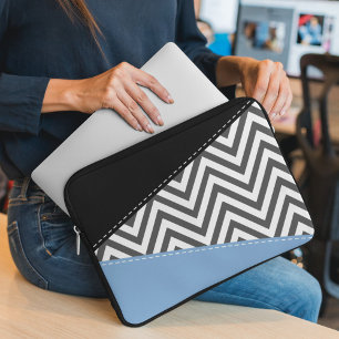 Housse Pour Ordinateur Portable Gris Zigzag, Gris Chevron, Motif Zigzag, Bleu