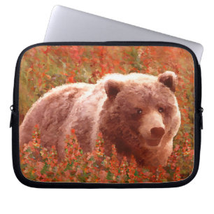 Housse Pour Ordinateur Portable Grizzly Bear Cub dans Fireweed Peinture Art de la
