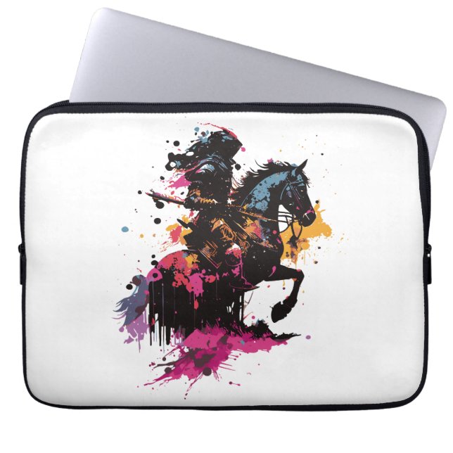 Housse Pour Ordinateur Portable Guerrier équitation cheval en aquarelle (Devant)