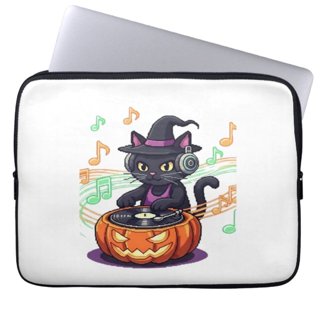 Housse Pour Ordinateur Portable Halloween chat Dj T-shirt surdimensionné (Devant)