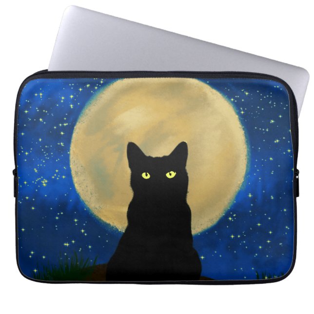 Housse Pour Ordinateur Portable Halloween Chat noir Silhouette Lune (Devant)