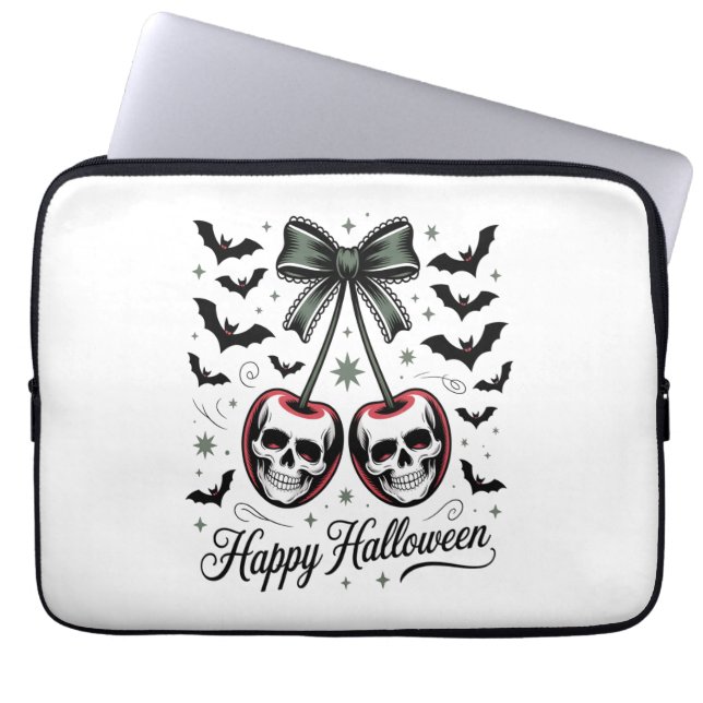 Housse Pour Ordinateur Portable Halloween crâne gothique cerise (Devant)