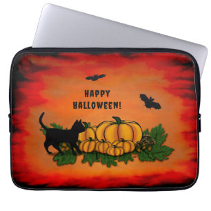 Housse Pour Ordinateur Portable Halloween heureux, Chat noir, Chat et Citrouille
