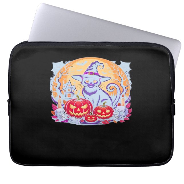 Housse Pour Ordinateur Portable Halloween mignon Fantôme Citrouille Chat classique (Devant)