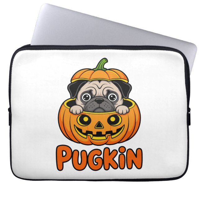 Housse Pour Ordinateur Portable Halloween Pugkin, chien Citrouille Carlin (Devant)