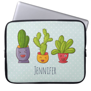 Housse Pour Ordinateur Portable Happy Cute Cactus dans les pots de fleurs Illustra