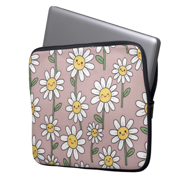 Housse Pour Ordinateur Portable Happy Daisies Pattern - Cute Floral Design (devant gauche)