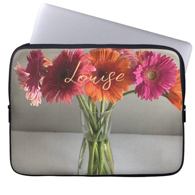Housse Pour Ordinateur Portable Happy Gerbera Fleur colorée +Nom personnalisé (Devant)