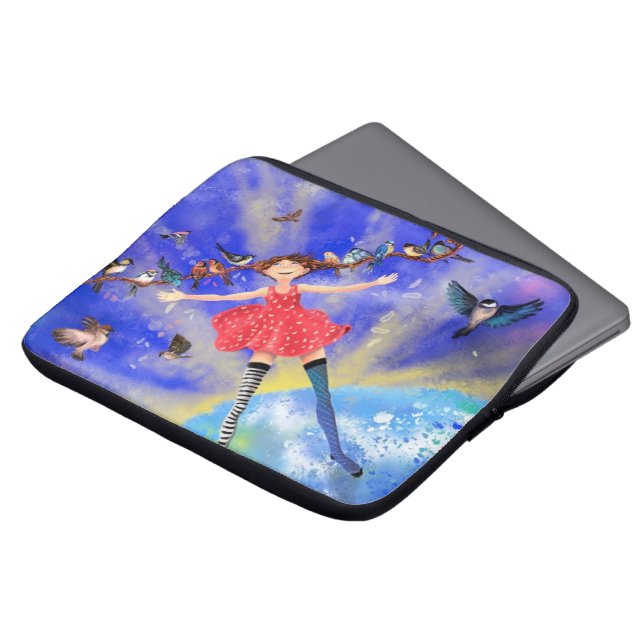 Housse Pour Ordinateur Portable Happy Girl with Birds (Devant haut)
