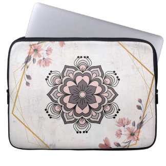 Housse Pour Ordinateur Portable Harmonie calmante - Art floral rose et gris