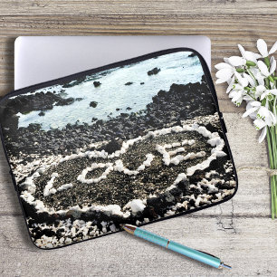 Housse Pour Ordinateur Portable Hawaii plage de sable noir et corail amour de coeu