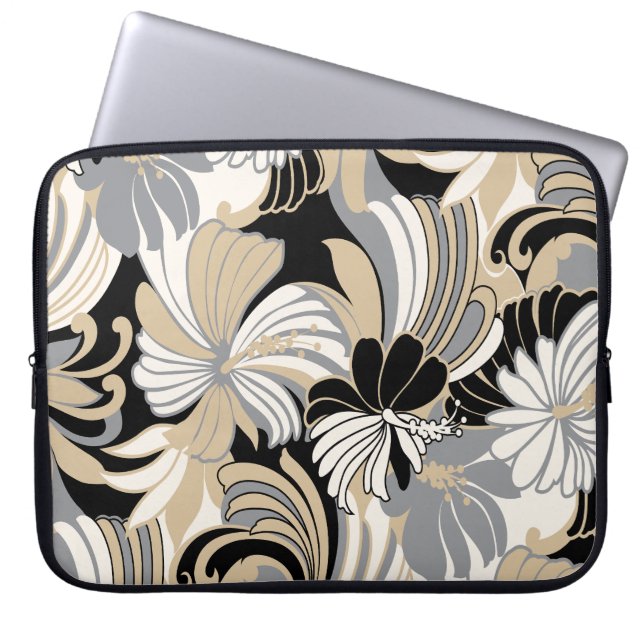 Housse Pour Ordinateur Portable Hibiscus Jungle Hawaiian Tropical Black Wetsuit  (Devant)