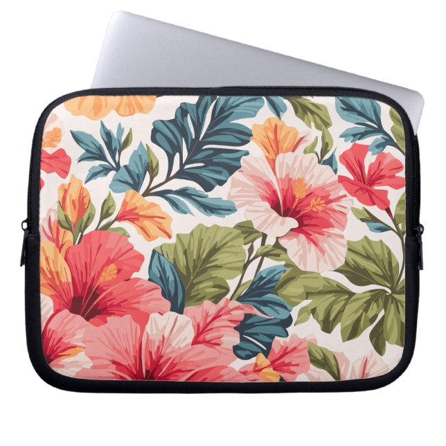 Housse Pour Ordinateur Portable Hibiscus Tropical Fleurs Élégance (Devant)