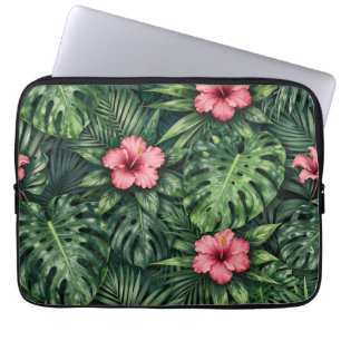 Housse Pour Ordinateur Portable Hibiscus Tropical Monstera Motif Jungle