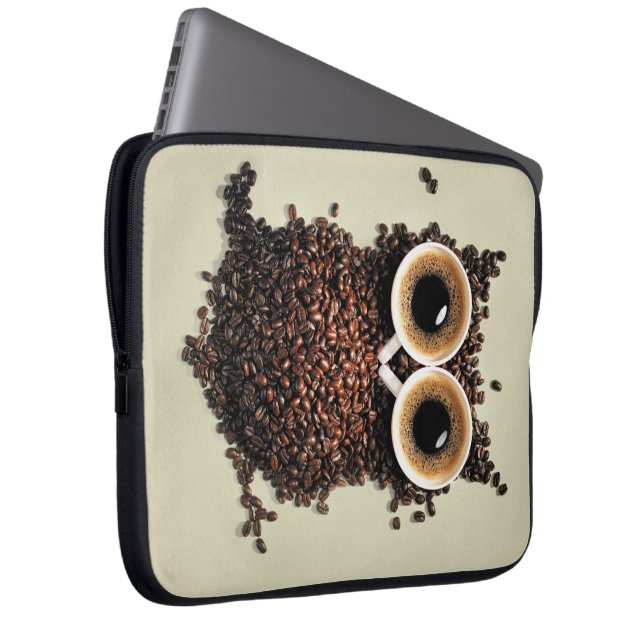 Housse Pour Ordinateur Portable Hibou de café (Devant droit)
