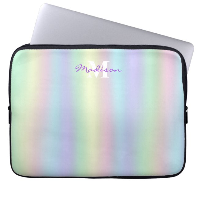 Housse Pour Ordinateur Portable Hologramme arc-en-ciel doux | Monogramme (Devant)