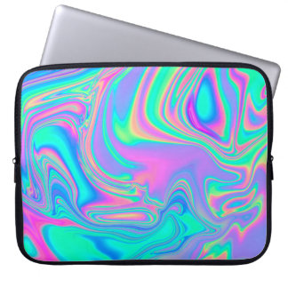Housse Pour Ordinateur Portable Holographie Iridescente : Neon Marbled Texture