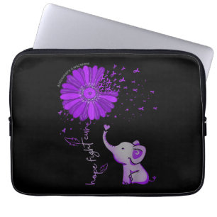 Housse Pour Ordinateur Portable Hope Fight Cute Elephant Alzheimer's Purple Ribbon