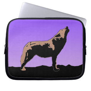 Housse Pour Ordinateur Portable Howling Wolf at Sunset - Art faunique original
