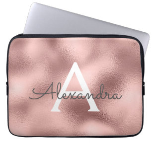 Housse Pour Ordinateur Portable Huile rose rose et Monogramme étincelant