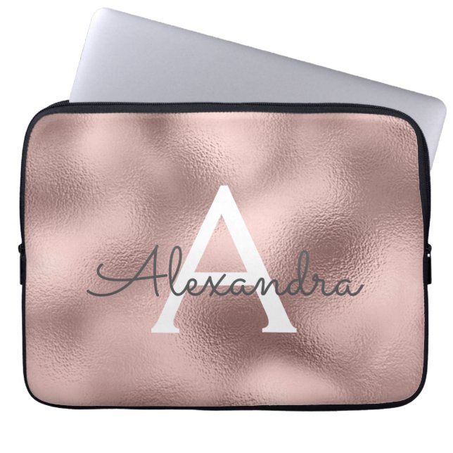 Housse Pour Ordinateur Portable Huile rose rose et Monogramme étincelant (Devant)