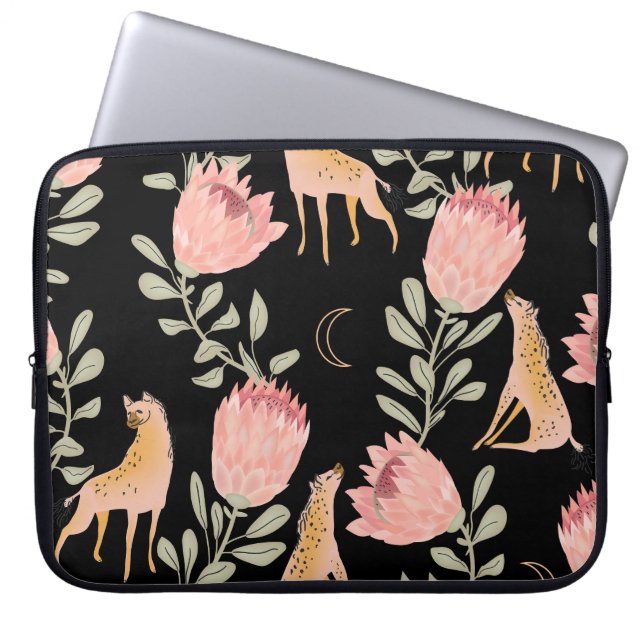Housse Pour Ordinateur Portable Hyena & Protea : Motif Vintage foncé (Devant)