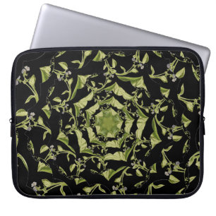 Housse Pour Ordinateur Portable Hypnose de nature verte et noire fractale