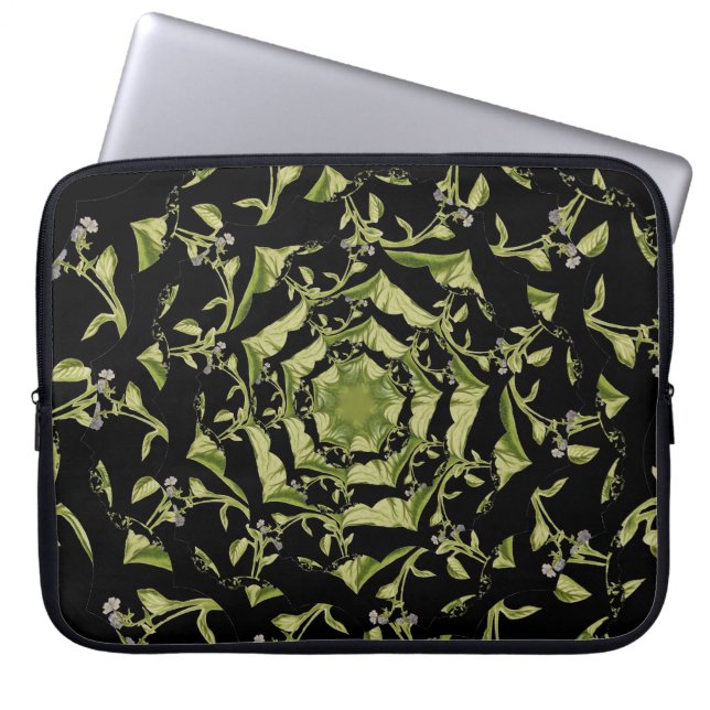 Housse Pour Ordinateur Portable Hypnose de nature verte et noire fractale (Devant)
