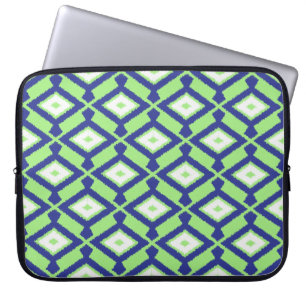Housse Pour Ordinateur Portable Ikat Pattern - Green, Indigo Blue and White
