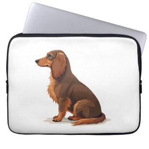 Housse Pour Ordinateur Portable Illustration de dos de chien teckel à poils longs
